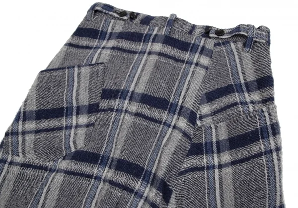 Y's Check Wool Asymmetry Dropped Crotch Pants K-128014_012