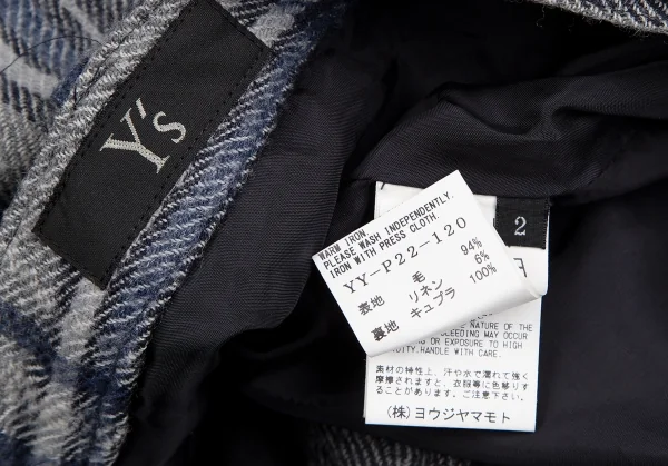 Y's Check Wool Asymmetry Dropped Crotch Pants K-128014_018