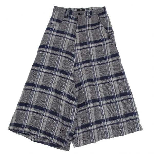 Y's Check Wool Asymmetry Dropped Crotch Pants K-128014_002