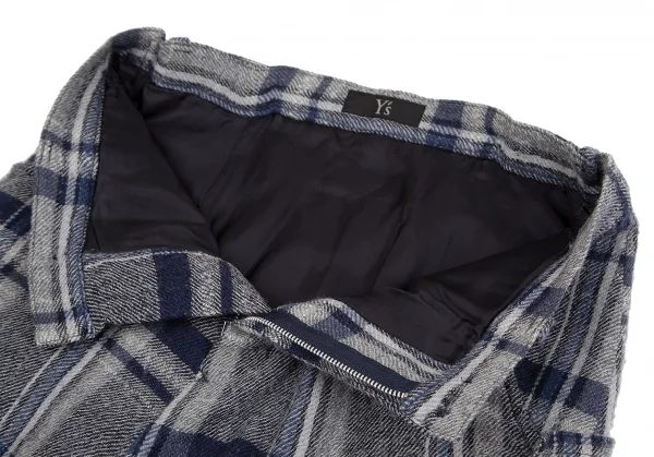 Y's Check Wool Asymmetry Dropped Crotch Pants K-128014_005
