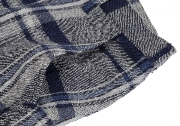 Y's Check Wool Asymmetry Dropped Crotch Pants K-128014_006