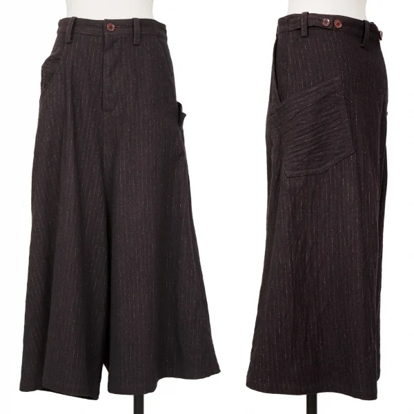 Y's Glitter Stripe Asymmetry Wool Dropped Crotch Pants Purple 1 K-128015_001