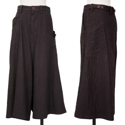 Y's Glitter Stripe Asymmetry Wool Dropped Crotch Pants