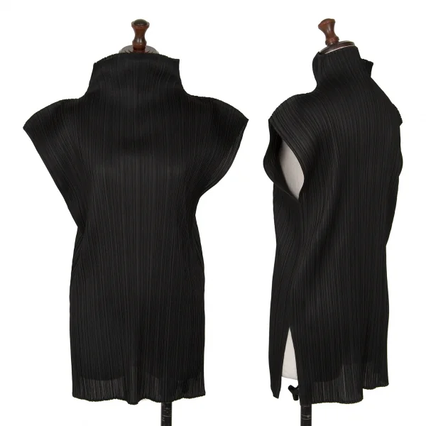 PLEATS PLEASE Turtle Neck Sleeveless Shirt Black 4 K-128019_001