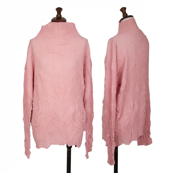 ISSEY MIYAKE Wrinkle Pleats Mock Neck T Shirt Pink L K-128022_001