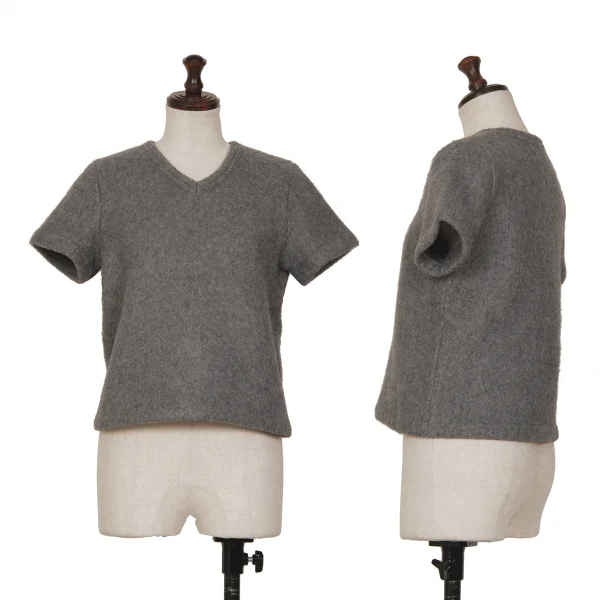 COMME des GARCONS Poly Rayon V Neck Knit T Shirt Grey S-M K-128035_001