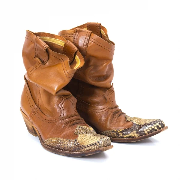 JUNYA WATANABE MAN PINK Leather Western Boots Brown M(About US 7.5) K-128037_001