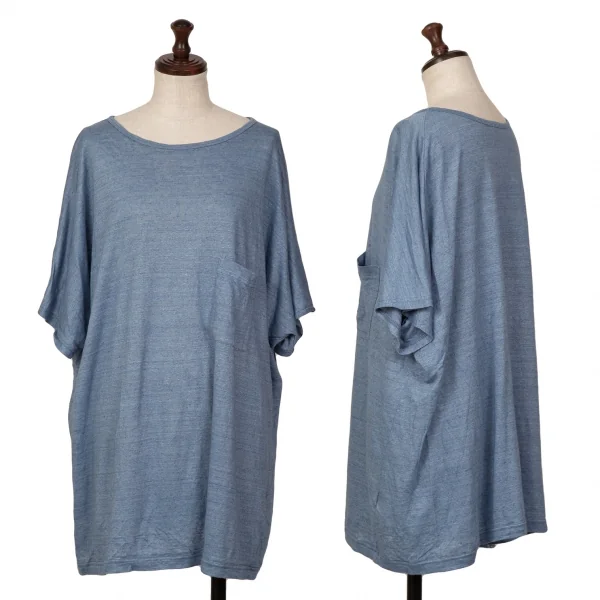 Y's Dolman Sleeves Linen T Shirt  Blue 2 K-128087_001