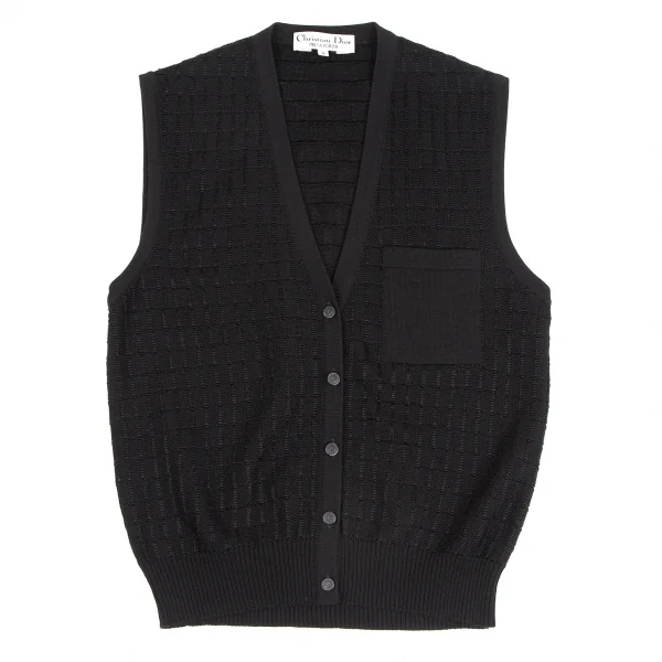 クリスチャンディオールChristian Dior グリッドチェックニットベスト 黒M K-128142_002