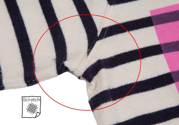 ジュンヤワタナベマンピンク コムデギャルソンJUNYA WATANABE MAN PINK COMME des GARCONS ロゴプリントボーダーバスクシャツ アイボリー紺ピンクS K-128185_005