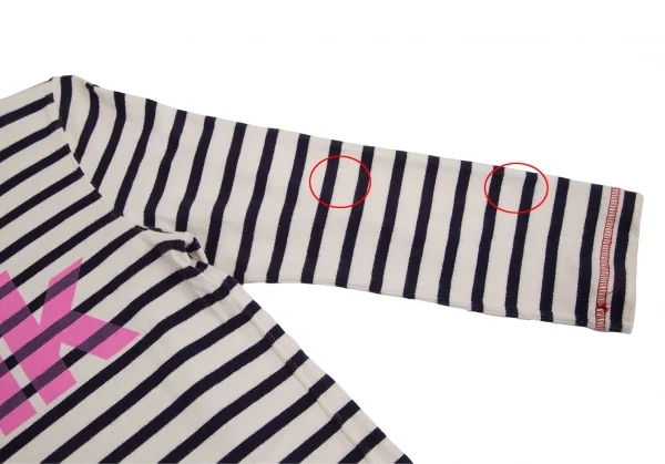 ジュンヤワタナベマンピンク コムデギャルソンJUNYA WATANABE MAN PINK COMME des GARCONS ロゴプリントボーダーバスクシャツ アイボリー紺ピンクS K-128185_008