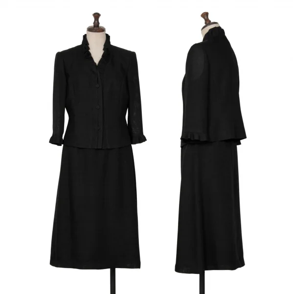 ランバンLANVIN トリアセテートポリメッシュフリルショートジャケット 黒36 K-128192_012