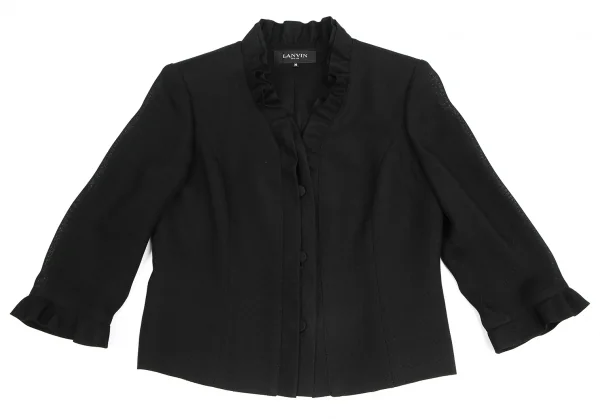 ランバンLANVIN トリアセテートポリメッシュフリルショートジャケット 黒36 K-128192_002