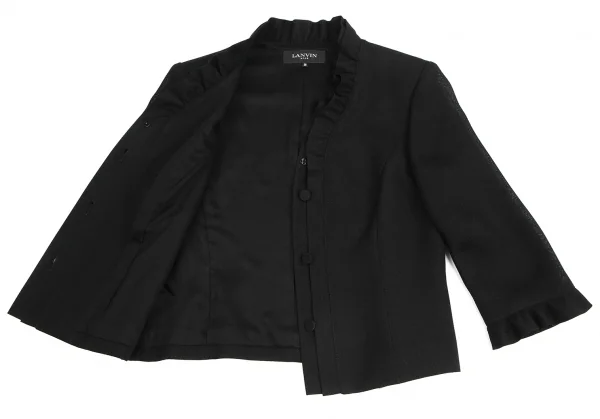 ランバンLANVIN トリアセテートポリメッシュフリルショートジャケット 黒36 K-128192_008