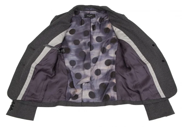 ポールスミス ブラックPaul Smith BLACK ポリレーヨン裏染めドットプリント総柄ジャケット 黒グレー38 K-128205_011