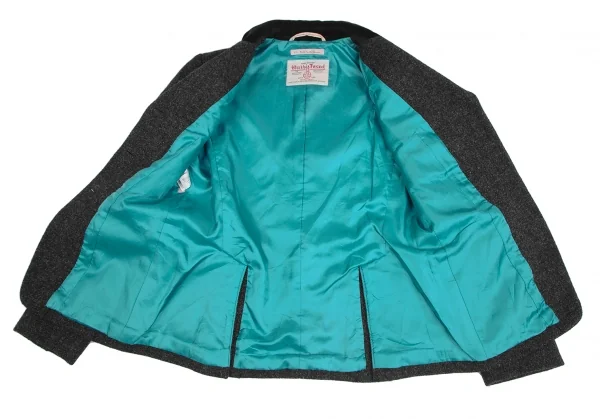 ポールスミス ウーマンPaul Smith women 襟ベロア切替ハリスツイードジャケット チャコールグレー38 K-128214_013