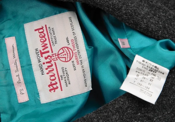 ポールスミス ウーマンPaul Smith women 襟ベロア切替ハリスツイードジャケット チャコールグレー38 K-128214_018