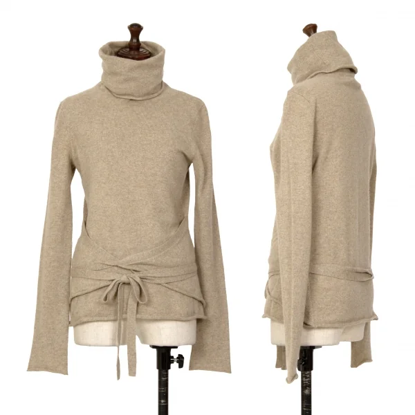 ダナキャランDONNA KARAN ウールタートルネックカシュクールニット ベージュS K-128238_001
