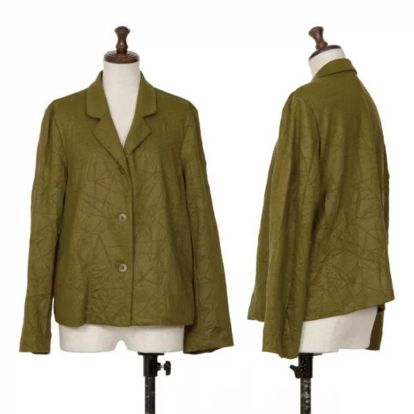 イッセイミヤケ ハートISSEY MIYAKE HaaT ポリウールシワ加工3Bジャケット カーキ2 K-128252_001