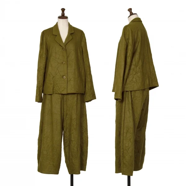 イッセイミヤケ ハートISSEY MIYAKE HaaT ポリウールシワ加工3Bジャケット カーキ2 K-128252_013