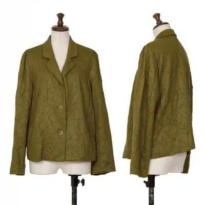 イッセイミヤケ ハートISSEY MIYAKE HaaT ポリウールシワ加工3Bジャケット カーキ