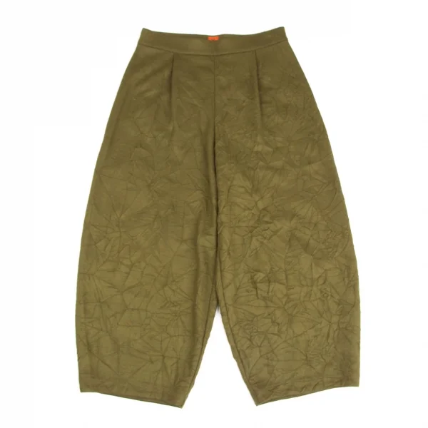 イッセイミヤケ ハートISSEY MIYAKE HaaT ポリウールシワ加工ワイドパンツ カーキ2 K-128253_001