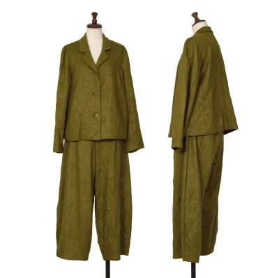 イッセイミヤケ ハートISSEY MIYAKE HaaT ポリウールシワ加工セットアップ カーキ