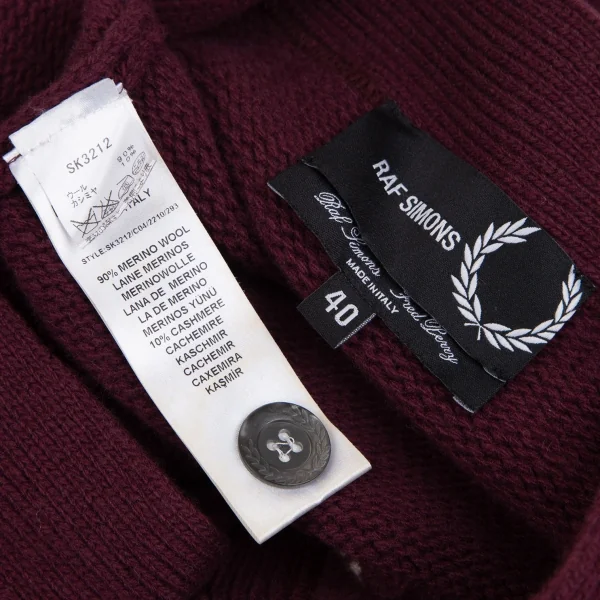 ラフシモンズ×フレッドペリーRAF SIMONS×FRED PERRY 袖ラインニットカーディガン ワインレッドベージュ40 K-128256_020