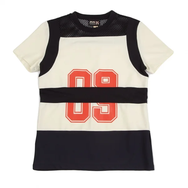 ジャンポールゴルチエJean Paul GAULTIER PARIS メッシュ切替ナンバリングTシャツ 黒クリーム48 K-128264_001