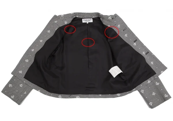 ローブドシャンブル コムデギャルソンrobe de chambre COMME des GARCONSフラワー刺繍ハウンドトゥースジャケット 黒白M K-128310_010