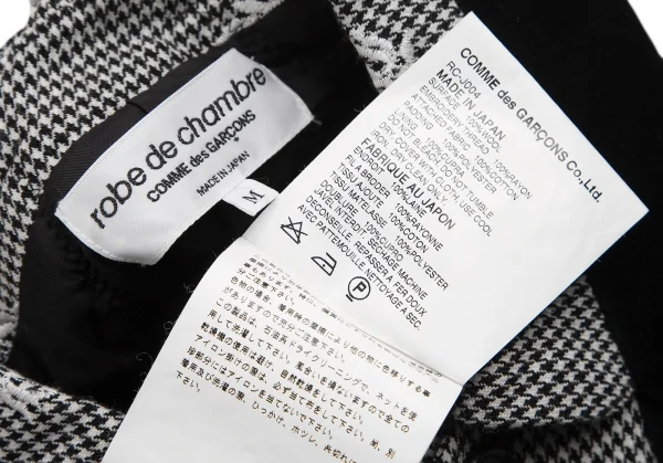 ローブドシャンブル コムデギャルソンrobe de chambre COMME des GARCONSフラワー刺繍ハウンドトゥースジャケット 黒白M K-128310_019
