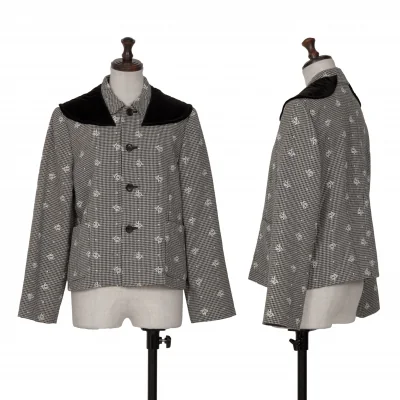 ローブドシャンブル コムデギャルソンrobe de chambre COMME des GARCONSフラワー刺繍ハウンドトゥースジャケット