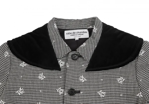 ローブドシャンブル コムデギャルソンrobe de chambre COMME des GARCONSフラワー刺繍ハウンドトゥースジャケット 黒白M K-128310_003