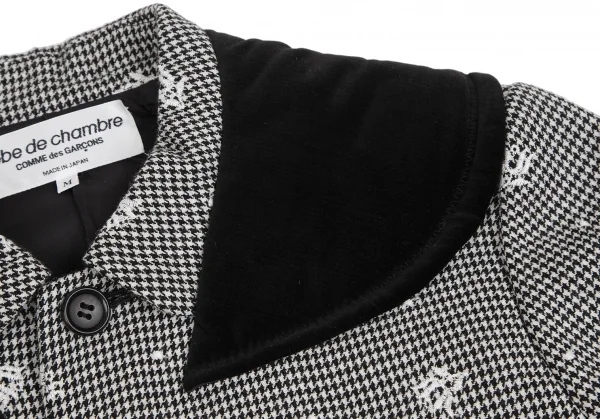 ローブドシャンブル コムデギャルソンrobe de chambre COMME des GARCONSフラワー刺繍ハウンドトゥースジャケット 黒白M K-128310_004