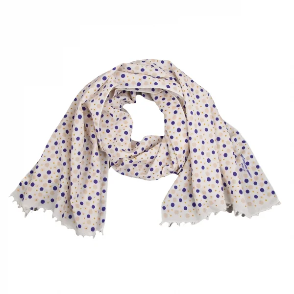 トリココムデギャルソンtricot COMME des GARCONS ドットプリントストール 白青ベージュ K-128325_001