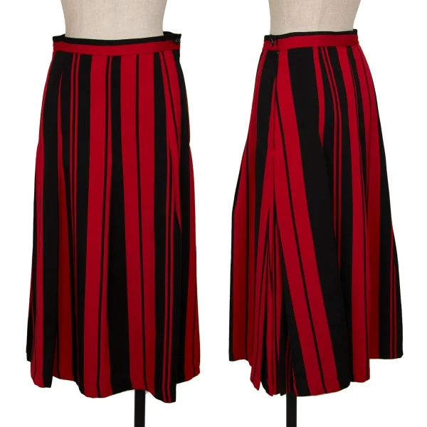COMME des GARCONS Bi-color Stripe Pleats Skirt Black,Red M K-128346_001