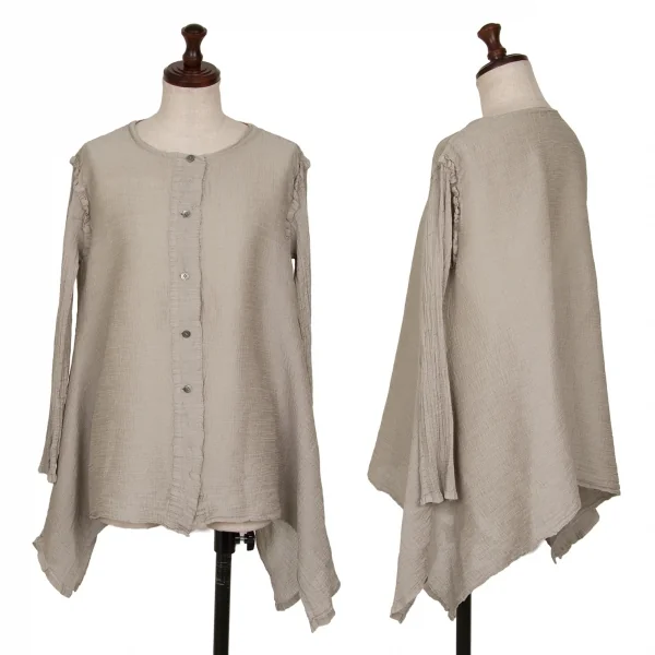 イッセイミヤケ ミーISSEY MIYAKE me クレープノーカラードレープシャツ ベージュF K-128372_001