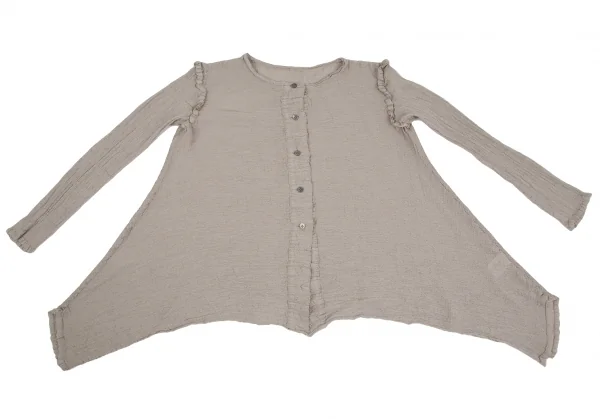 イッセイミヤケ ミーISSEY MIYAKE me クレープノーカラードレープシャツ ベージュF K-128372_002