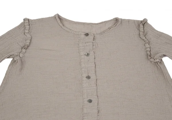 イッセイミヤケ ミーISSEY MIYAKE me クレープノーカラードレープシャツ ベージュF K-128372_003