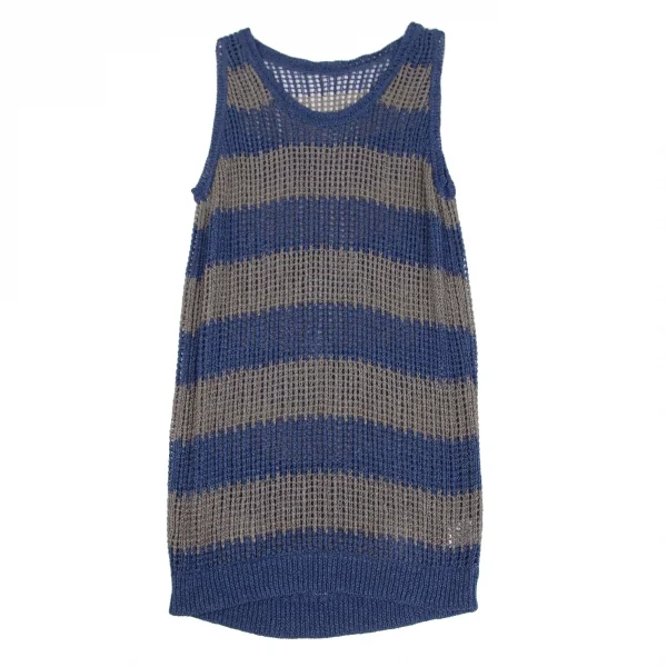 イッセイミヤケ ミーISSEY MIYAKE me ボーダーノースリーブニットチュニック 青グレーF K-128382_002