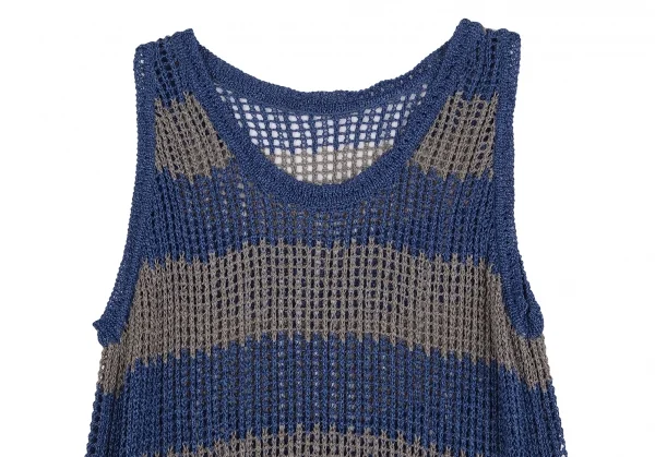 イッセイミヤケ ミーISSEY MIYAKE me ボーダーノースリーブニットチュニック 青グレーF K-128382_003