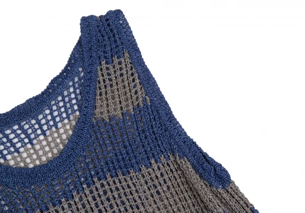 イッセイミヤケ ミーISSEY MIYAKE me ボーダーノースリーブニットチュニック 青グレーF K-128382_005