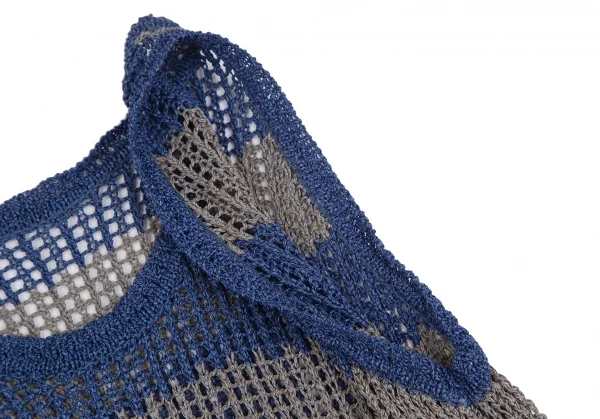 イッセイミヤケ ミーISSEY MIYAKE me ボーダーノースリーブニットチュニック 青グレーF K-128382_006