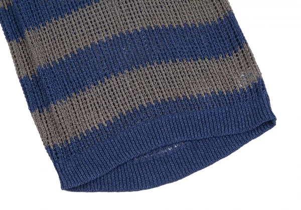 イッセイミヤケ ミーISSEY MIYAKE me ボーダーノースリーブニットチュニック 青グレーF K-128382_007
