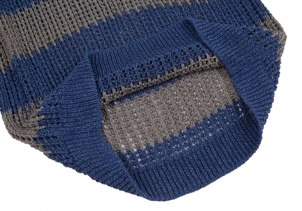 イッセイミヤケ ミーISSEY MIYAKE me ボーダーノースリーブニットチュニック 青グレーF K-128382_008