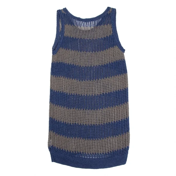 イッセイミヤケ ミーISSEY MIYAKE me ボーダーノースリーブニットチュニック 青グレーF K-128382_009