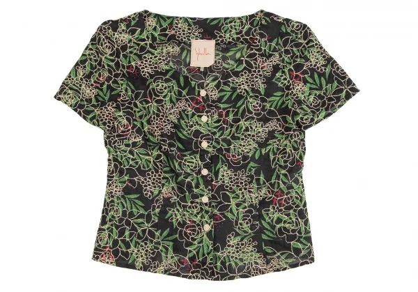 シビラSybilla ボタニカルステッチ＆プリントリネンセットアップスーツ 黒緑赤M K-128436_003