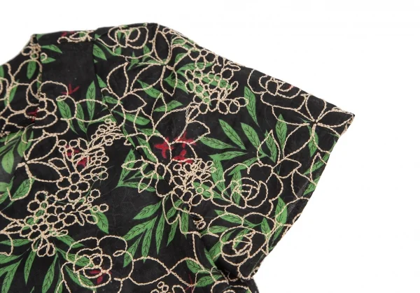シビラSybilla ボタニカルステッチ＆プリントリネンセットアップスーツ 黒緑赤M K-128436_005