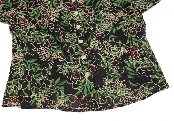 シビラSybilla ボタニカルステッチ＆プリントリネンセットアップスーツ 黒緑赤M K-128436_006