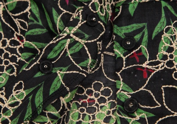 シビラSybilla ボタニカルステッチ＆プリントリネンセットアップスーツ 黒緑赤M K-128436_007